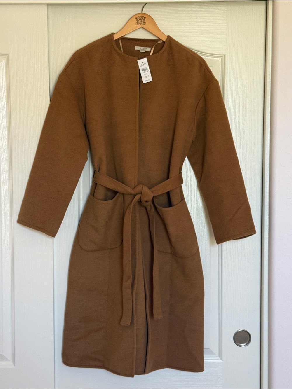 LOFT Camel Brown Long Sleeve Belted Coat
